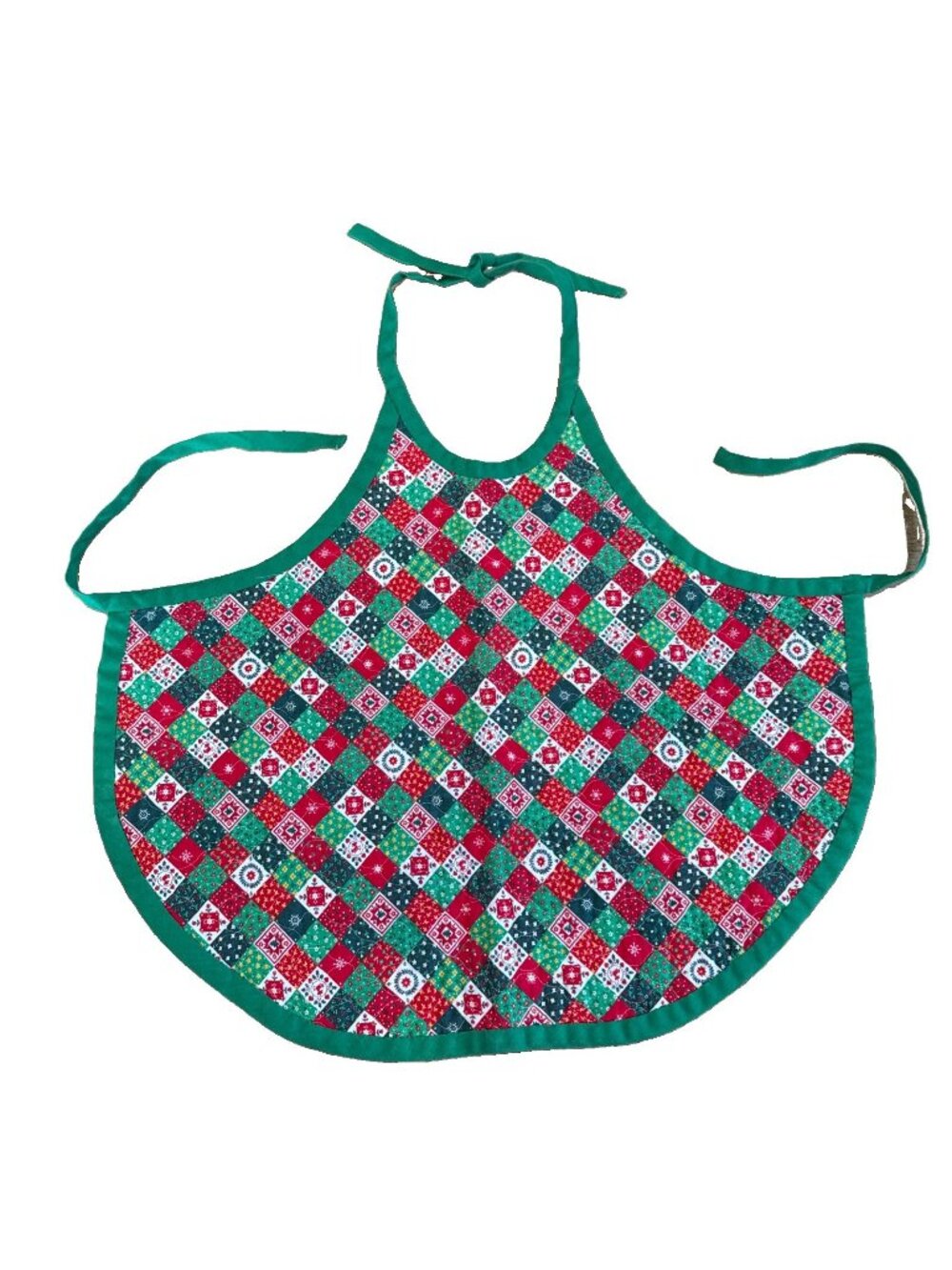 Youth Christmas Apron Vintage Handmade Quilted Reversible Child Size Green Red